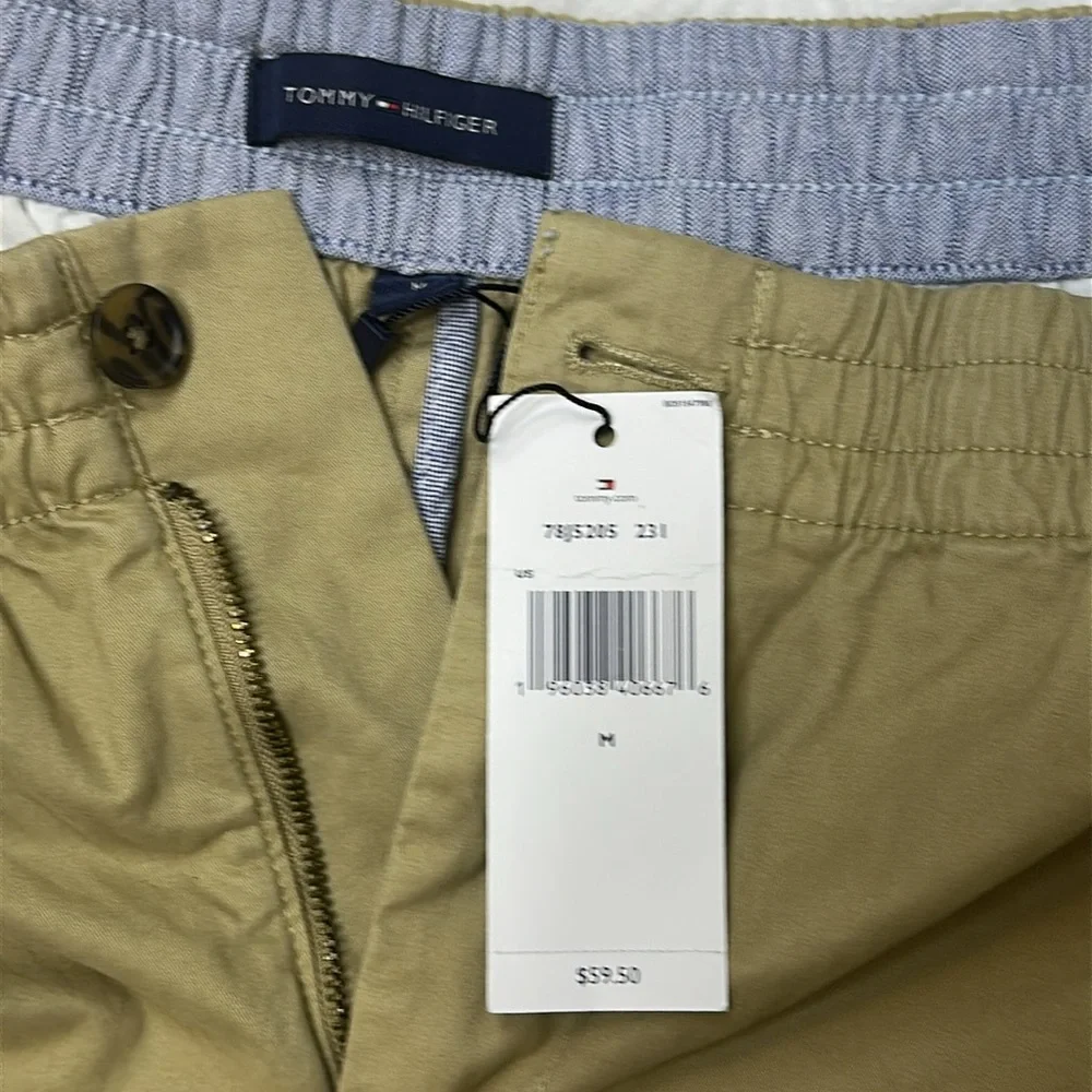 NWT .SIZE-M..97%COTTON..TOMMY-HILFIGER—Tan Flat Front Shorts - Picture 4 of 13